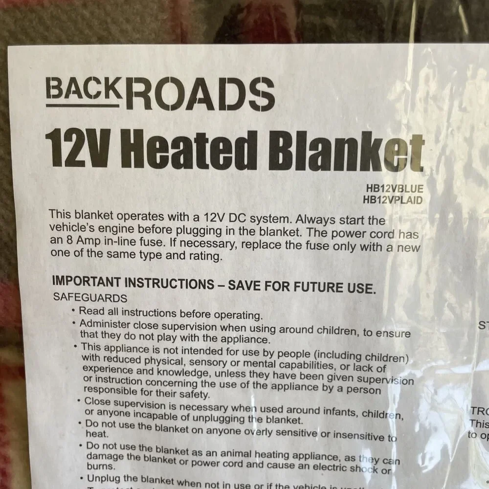 BackRoads 12V Heated Blanket Red Plaid Great For Traveling In Car, Truck, RV NIB